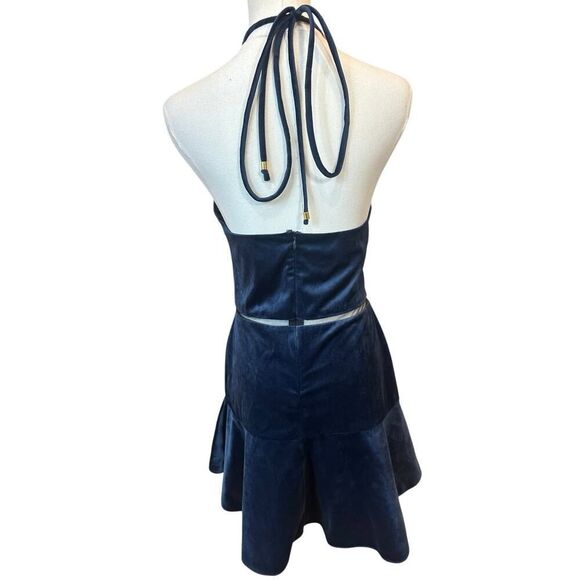 Karina Grimaldi Revolve Size Medium Blue Velvet Halter Mini Dress Office Siren - Picture 4 of 15